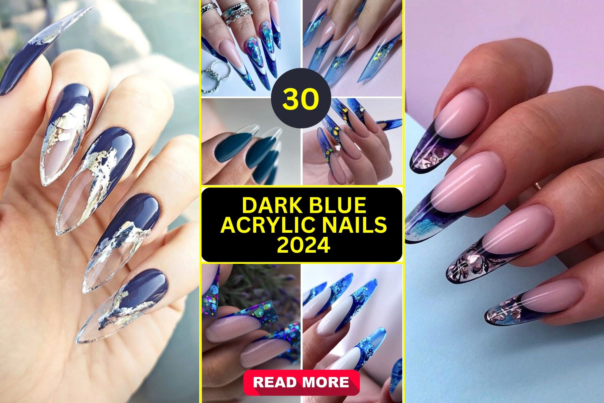 Chic 2024 Trends 30 Dark Blue Acrylic Nails for Stunning Elegance