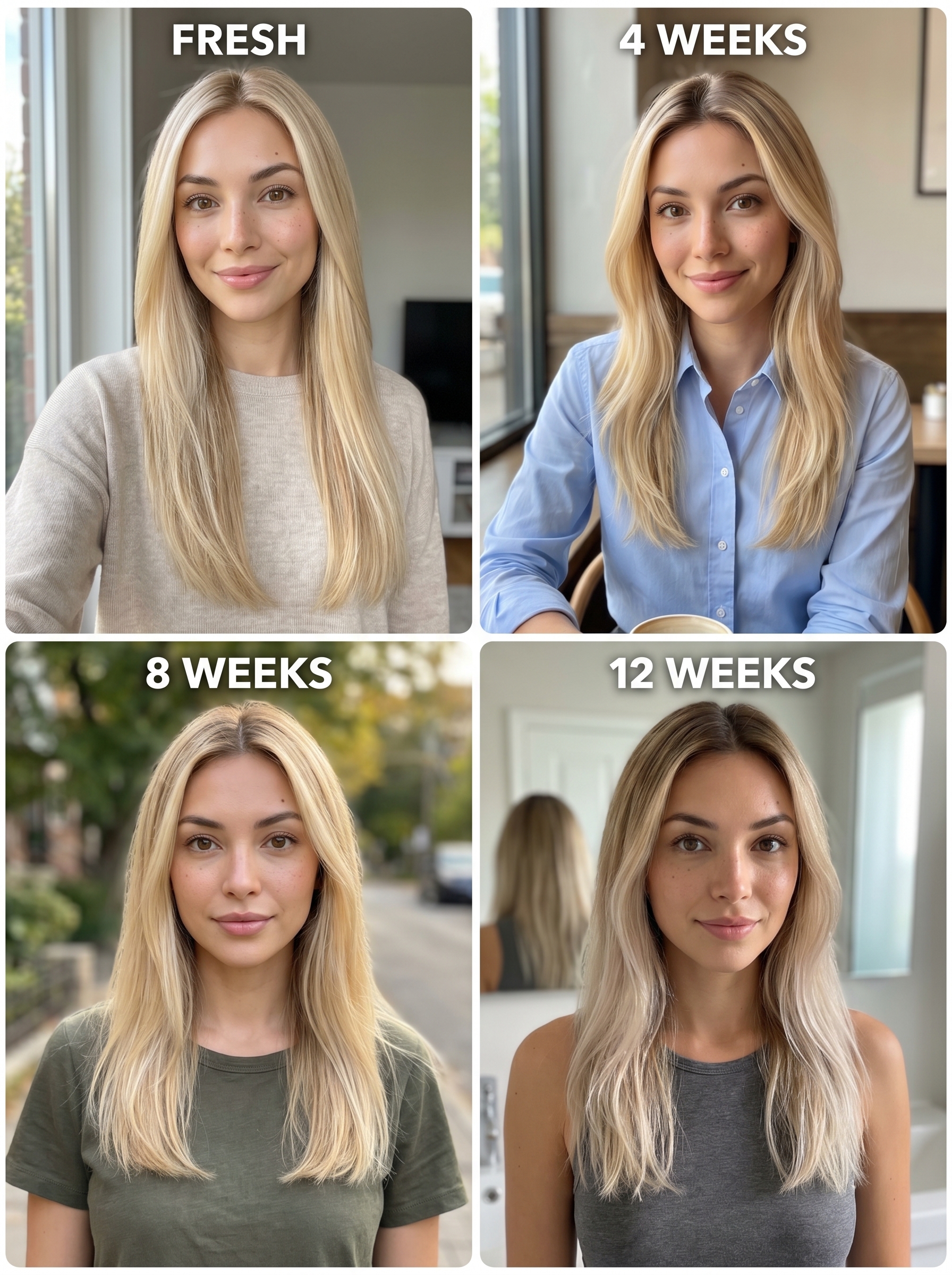 A fresh and warm buttery blonde gloss refresh, featuring soft gold and creamy blonde tones, perfect as everyday blonde hair inspo summer 2026. This in-shower gloss creates a bright, polished look.