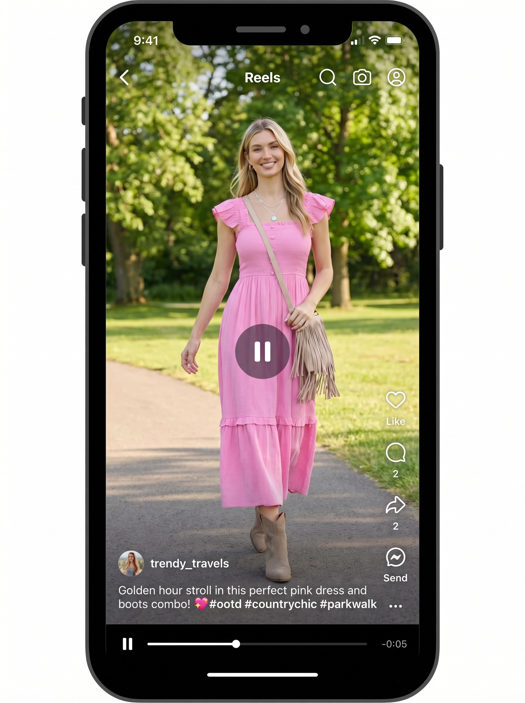 Bohemian dusty rose smocked maxi dress with tan ankle boots and a fringed crossbody, reflecting casual summer dresses 2026 trends.