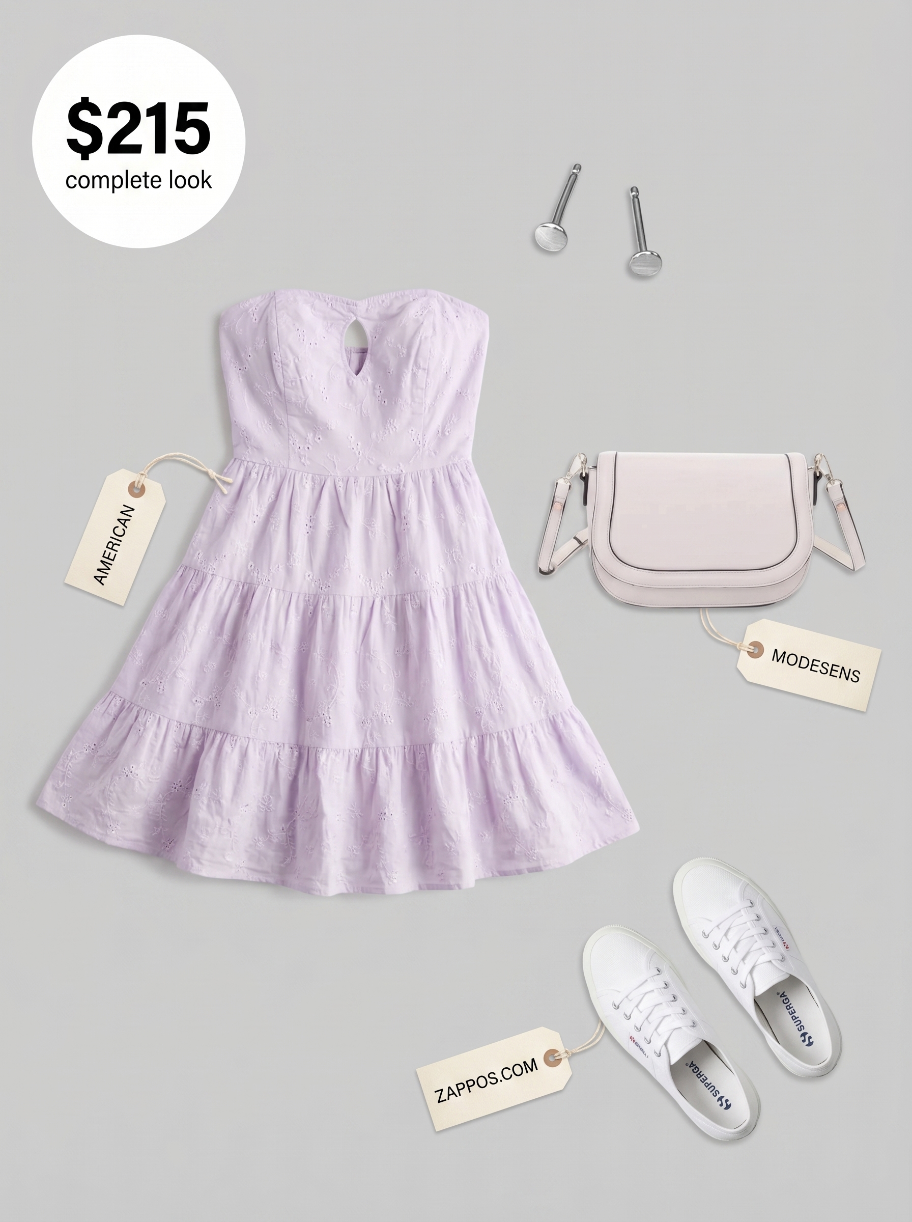 Sweet lavender babydoll mini dress with puff sleeves and white canvas sneakers, a delightful casual summer dresses 2026 look.