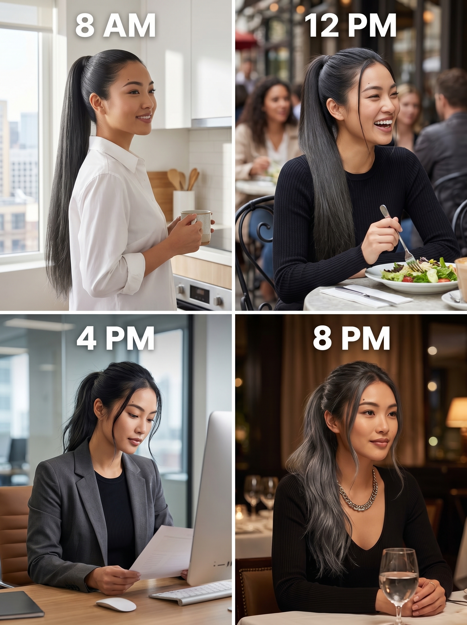 Sharp Cyber-Sleek Midnight Espresso hair, dyed cool-toned black, styled with a flat iron and high-shine oil, a bold example of cool summer hair ideas 2026.