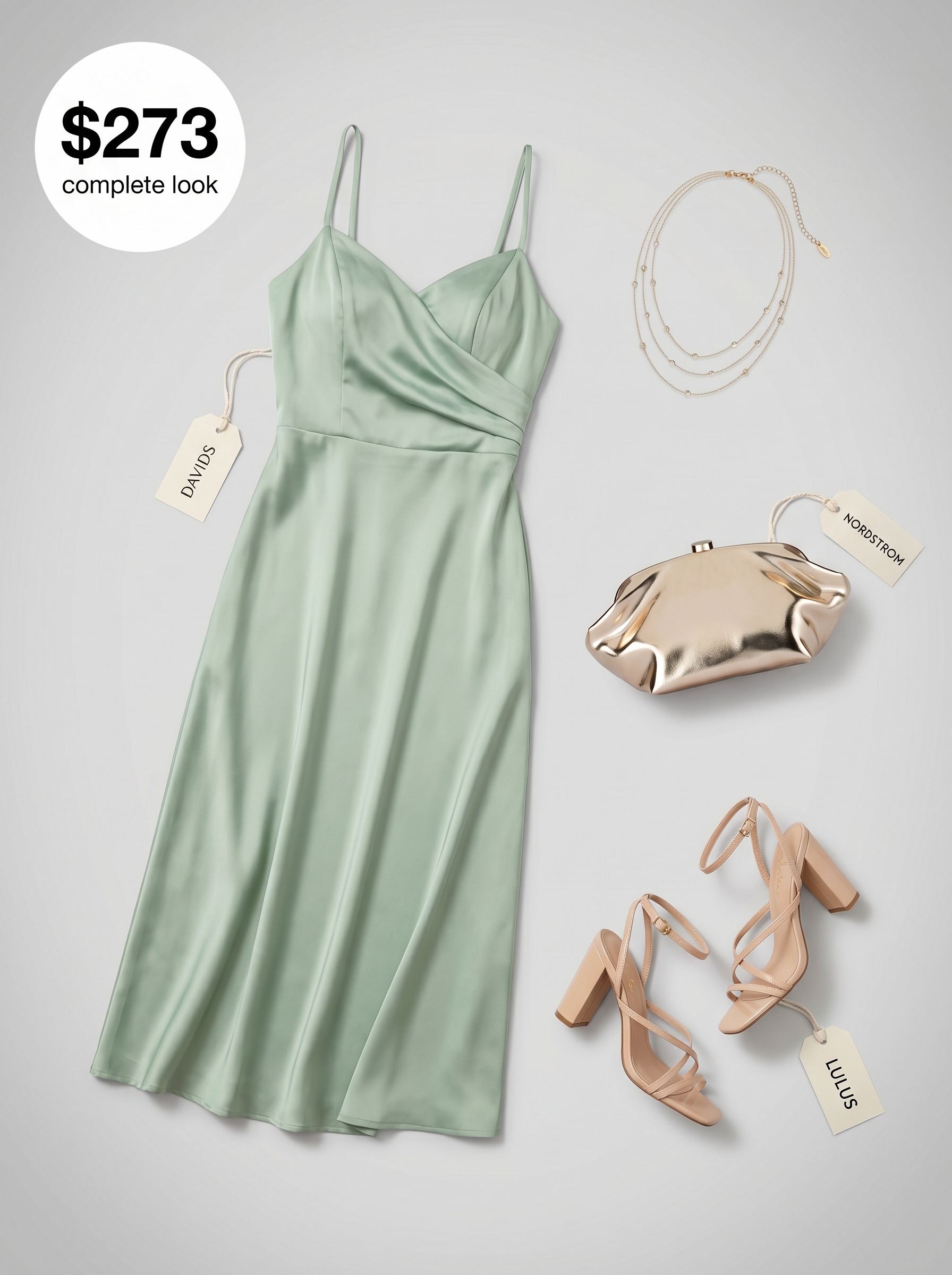 Romantic mint green satin midi slip dress with nude block heels and gold accessories, perfect for a garden party or summer wedding guest. One of the best cute outfits for summer 2026.