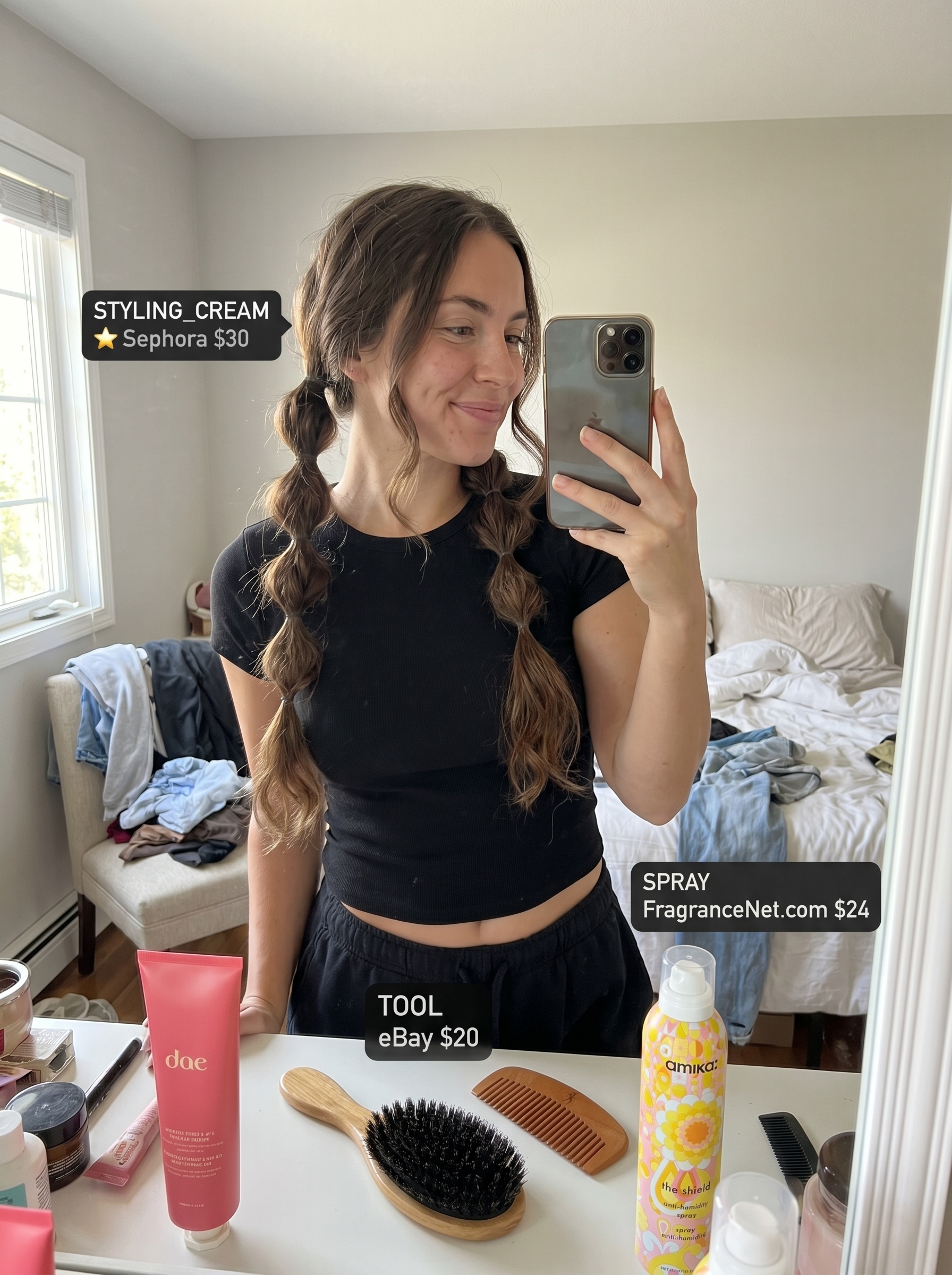 Playful Y2K Bubble Braid Pigtails, an energetic easy summer hairstyle 2026 using clear elastic ties and light hold styling cream. Ideal for festivals or beach days, this youthful look works with any hair color.