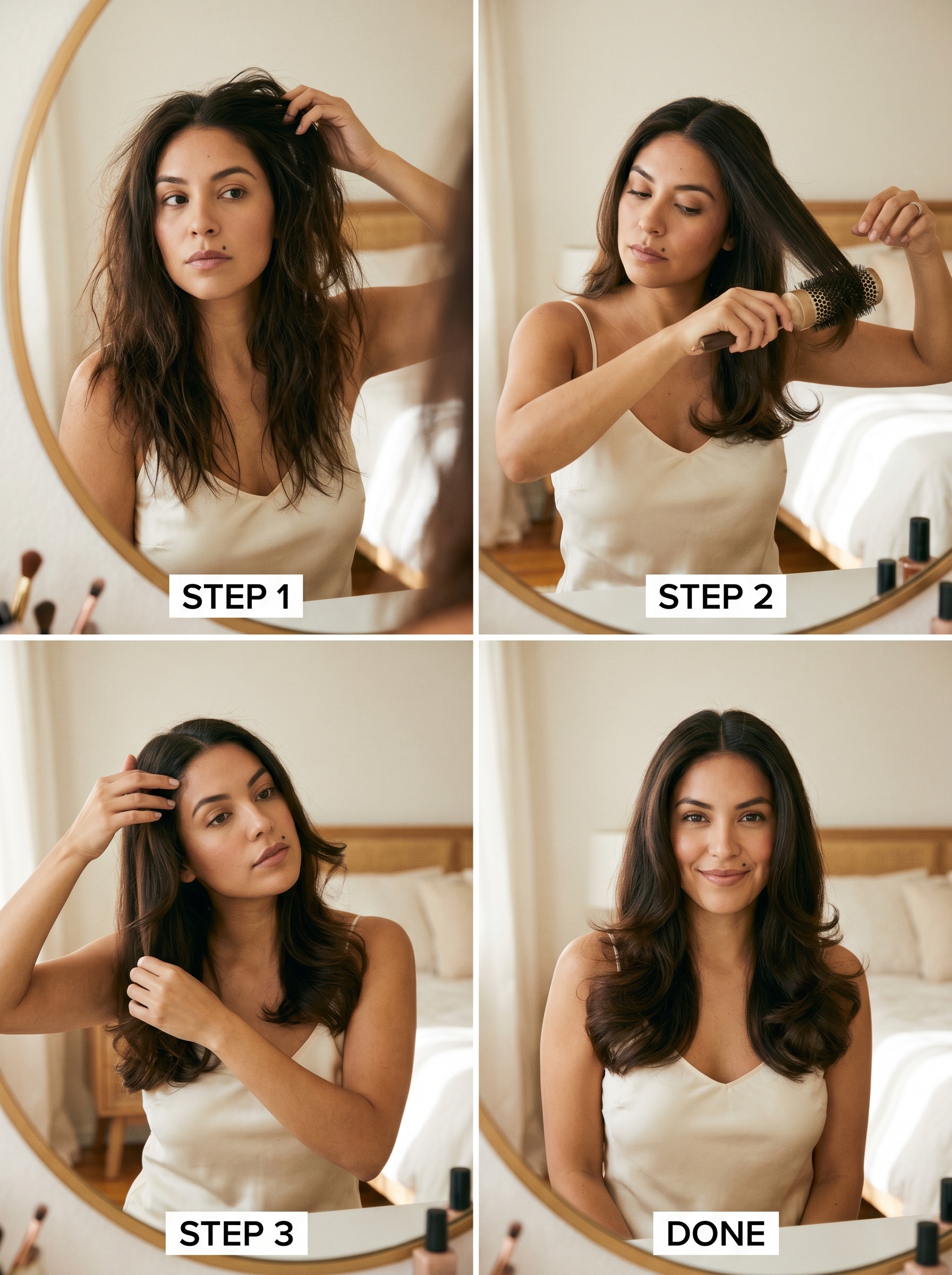 Glamorous Retro Resort Flip-Out Ends in any hair color, a playful easy summer hairstyle 2026 for parties or vacations. Created with a large barrel curling iron and finished with a chic oversized headband.