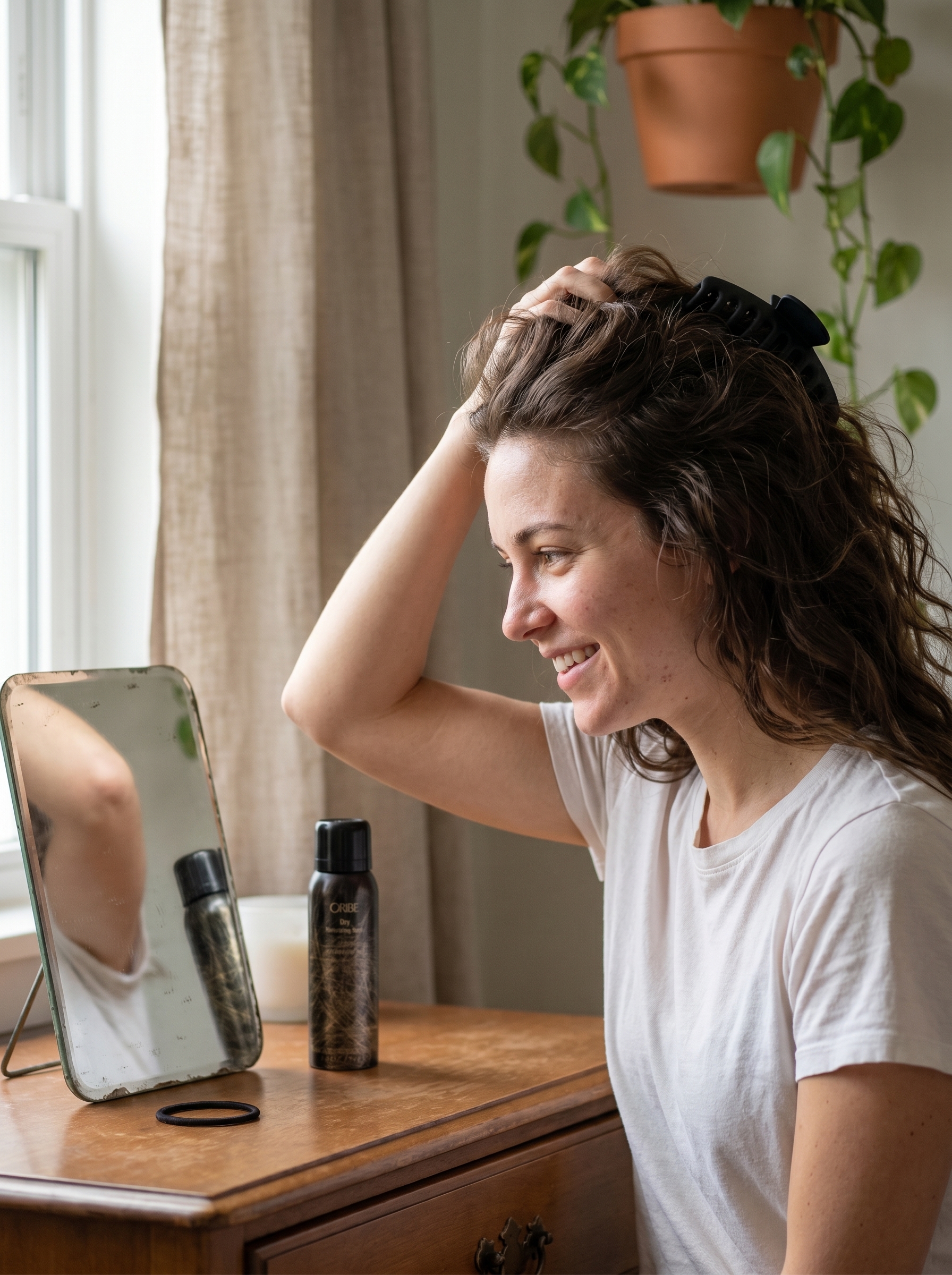 Effortless Scandi-Girl Claw Clip Updo, a chic and relaxed easy summer hairstyle 2026 for work or beach days. Styled with a large matte claw clip and texturizing spray for grip, suitable for any hair color.
