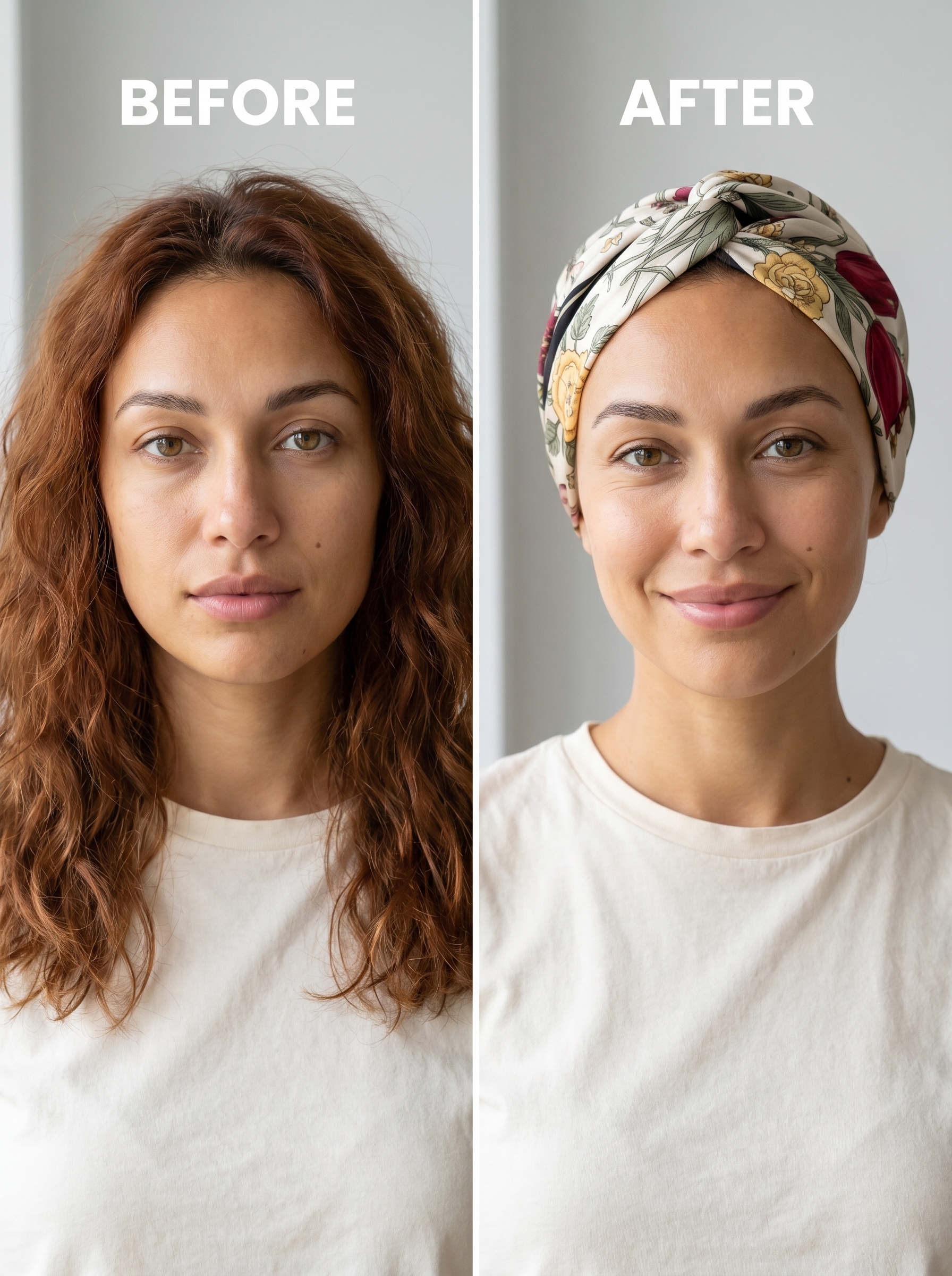 An elegant 'Cool Girl' silk scarf hair wrap, perfect for easy summer hairstyles 2026. This updo features a vibrant vintage-inspired patterned scarf, ideal for styling frizzy hair for everyday or date night. The look is sophisticated and effortless, with a UV protection mist for shine.