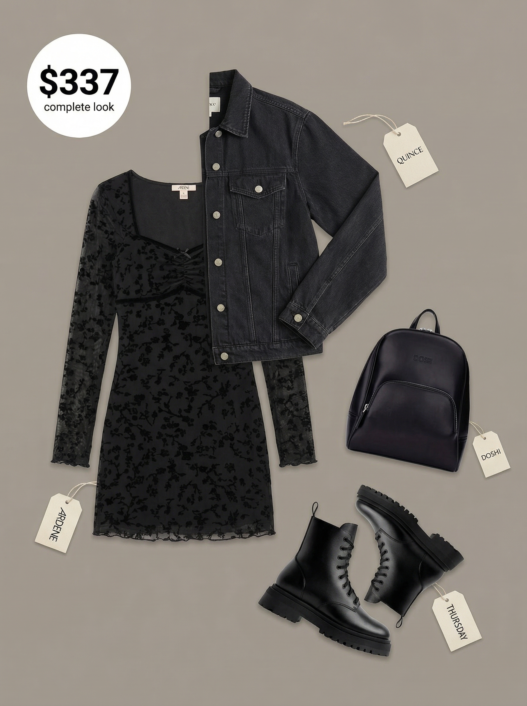 Romantic Rebel: Edgy Goth Summer Outfit Ideas 2024 Feminine yet edgy goth summer outfit featuring a dark floral mini dress, oversized denim jacket, and lace-up combat boots. Great for a day date.