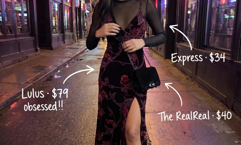 Sensual romantic grungy summer outfit 2026 for a date night with a deep plum velvet floral slip dress layered over a sheer mesh top and chunky platform ankle boots.