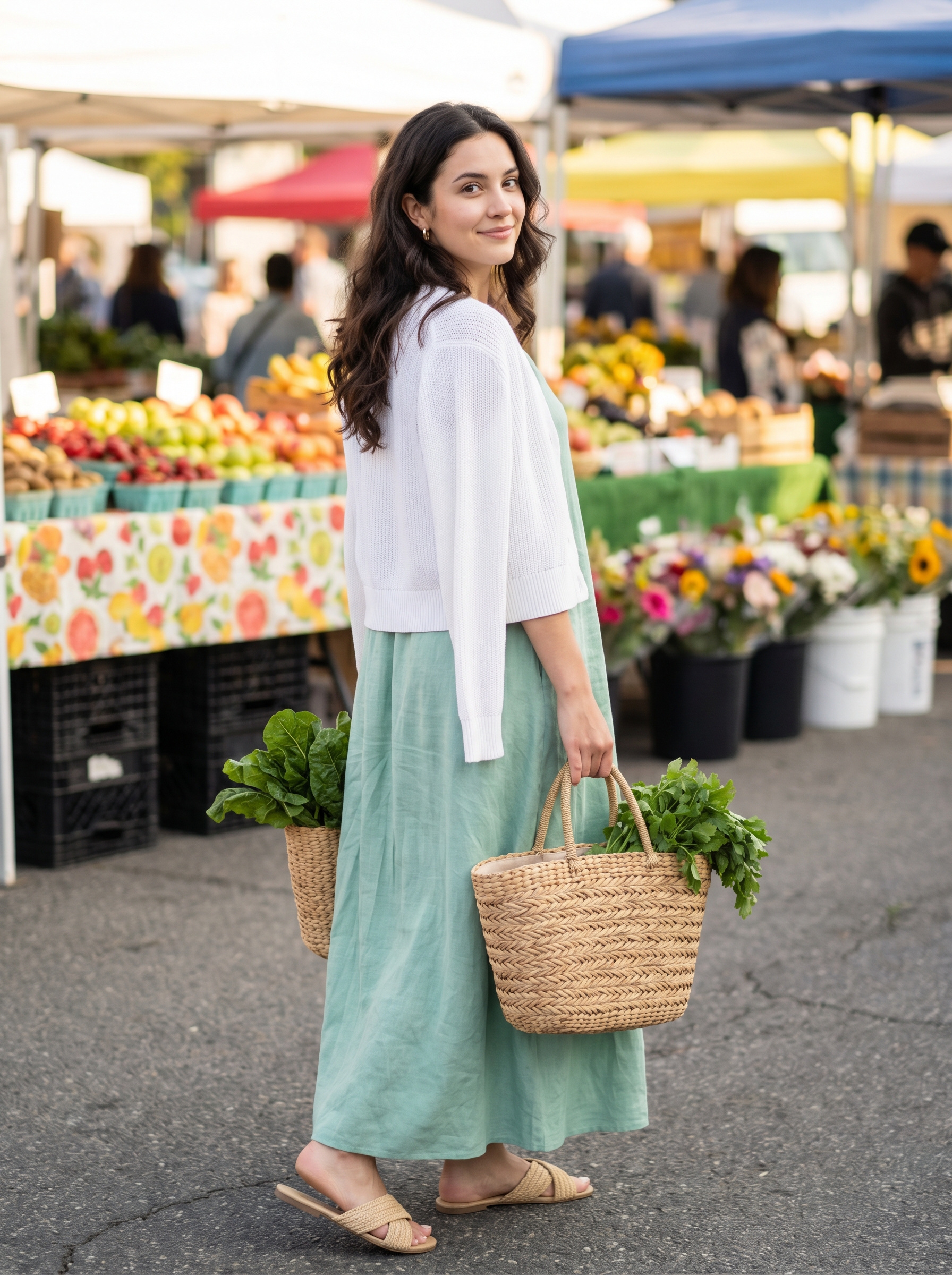Relaxed casual outfit featuring a white oversized linen shirt, light mint green tank, and distressed denim shorts, embodying a light summer color palette 2026, paired with white canvas sneakers.