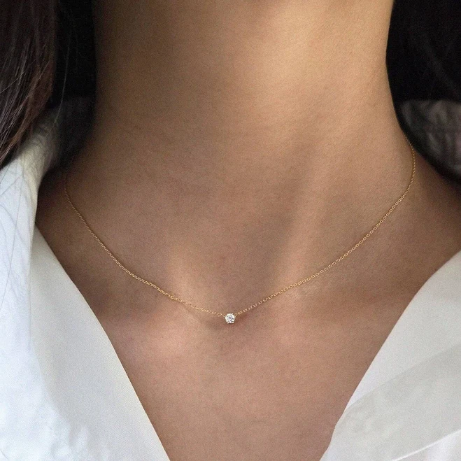 accessory 14K Gold Vermeil Minimalist Crystal Necklace Etsy - Laondrim $58.25
