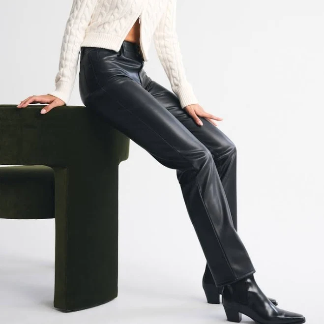 pants Abercrombie & Fitch Women's High Rise 90s Straight Vegan Leather Pants Abercrombie & Fitch $69.99