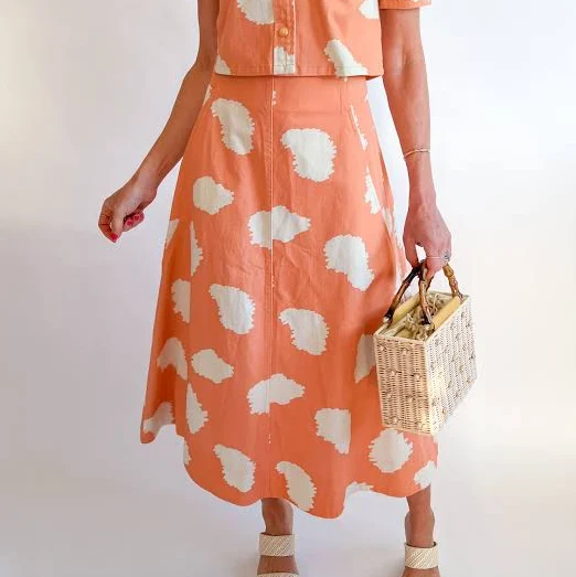 skirt Abstract Print A Line Midi Skirt Orange / M Swoon Boutique New Orleans $86