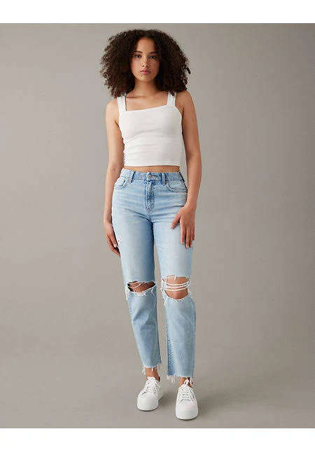 jeans AE Strigid Curvy Ripped Mom Jeans American Eagle Outfitters $39.99