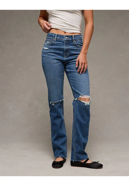 pants AE Women's Stretch Ripped Super High-Waisted Straight Jean American Eagle Outfitters $29.99