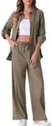 matching set Allegra K Women's Linen Button Down Shirt and Drawstring Pants Set Target $56.99