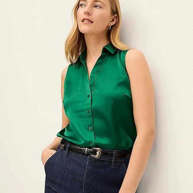 top Ann Taylor Women's Sleeveless Satin Shirt Ann Taylor $48.65