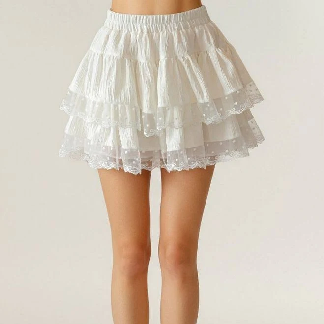 skirt Anna-Kaci Women's Tiered Ruffle Mini Skirt with Sheer Lace Trim Kohl's $39