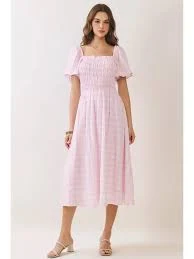 dress Arlee Pink Gingham Smocked Puff Sleeve Midi Dress RichBrokeBoutique $68.95