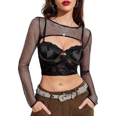 top Avidlove Women's Long Sleeve Fishnet Sheer Blouse Target $15.99