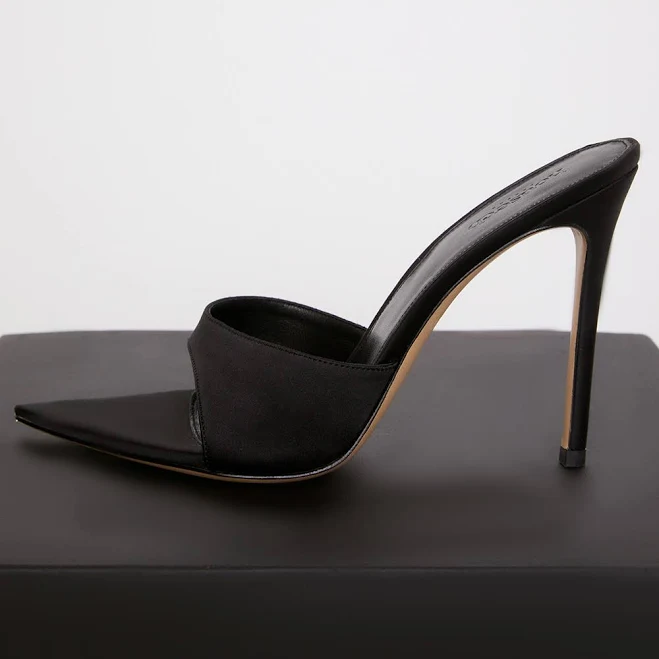 shoes Bella Satin Pointed High Heel Mules House of CB $179