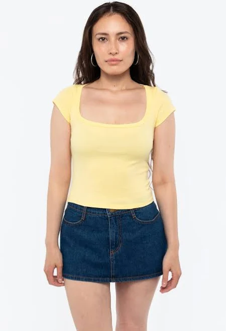 crop top BeyondStyle Baby Rib Square Neck Cap Sleeve Tee Los Angeles Apparel $28