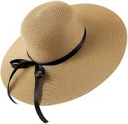 accessory Black Ribbon Wide Brim Straw Beach Hat Zehra Modesty $39