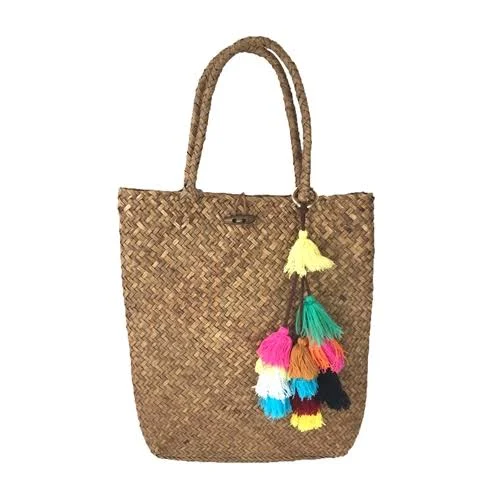 bag Blue Island Slim Straw Tote Bag with Colorful Tassels (Colorful) The Bagtique $35