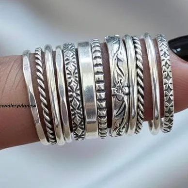 accessory Boho Minimalist Sterling Silver Stacking Ring Set Etsy - Jewelleryvillanew $17.82