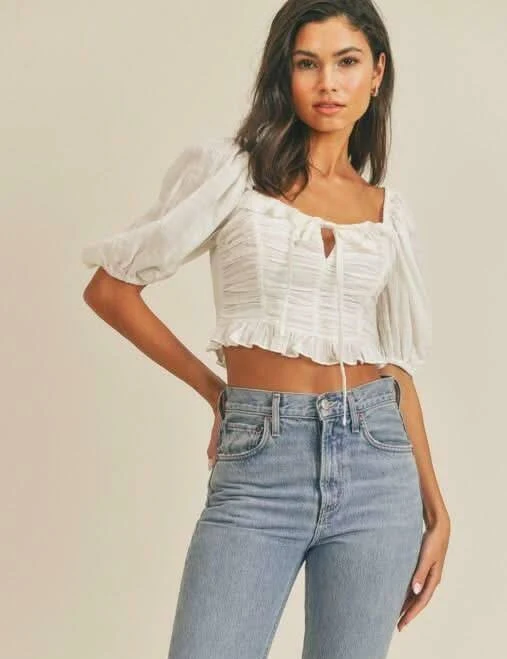 top Boho Pink Kimberly Square Neck Puff Sleeve Crop Top Boho Pink $34