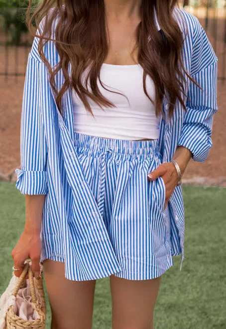 matching set Bon Voyage Striped Button Down Top & Shorts Krush Kandy $46.95