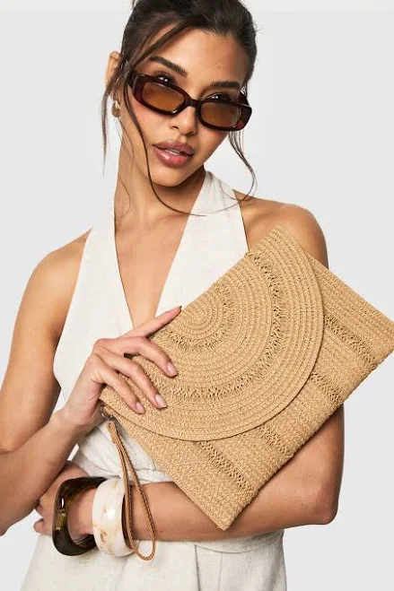 bag Boohoo Women's Raffia Fold Over Clutch Bag boohoo USA $16.8