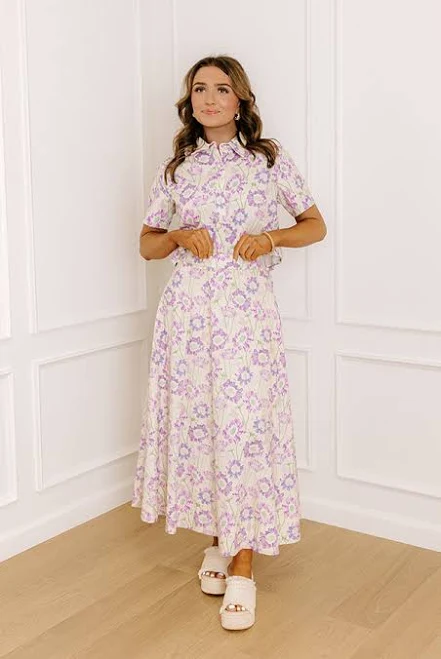 midi skirt Butterfly Garden High Waist Floral Midi Skirt Impressions Boutique $59