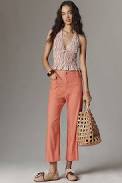 wide leg pants Colette European Linen Stretch Wide Leg Pants by Maeve in Orange, Size: 30 at Anthropologie Anthropologie $138