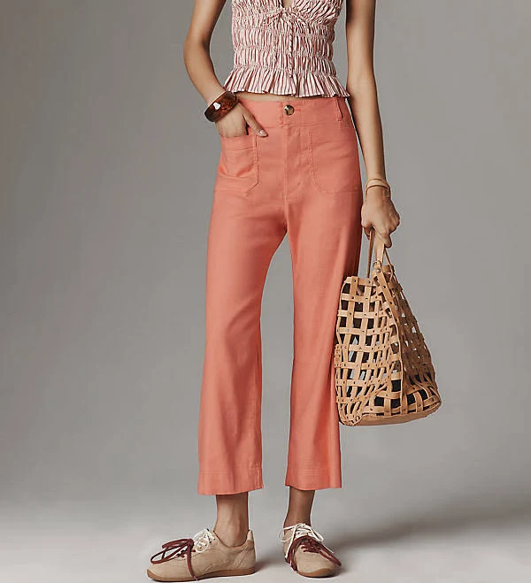 pants Colette European Linen Stretch Wide Leg Pants by Maeve in Orange, Size: 32 Tall at Anthropologie Anthropologie $138
