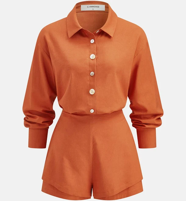 matching set Commense Linen Blend Shirt & Layered Hem Shorts Set Commense $56