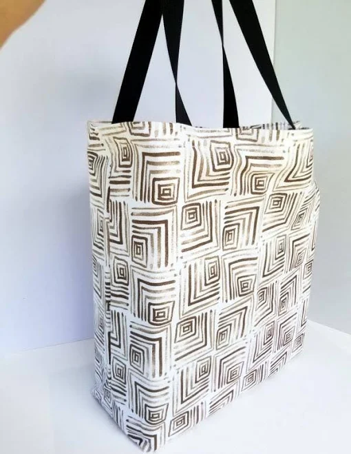 bag Cotton Canvas Grocery Tote Bag: Brown Geo Print, Reusable Shopping Bag Etsy - Seller $12.5
