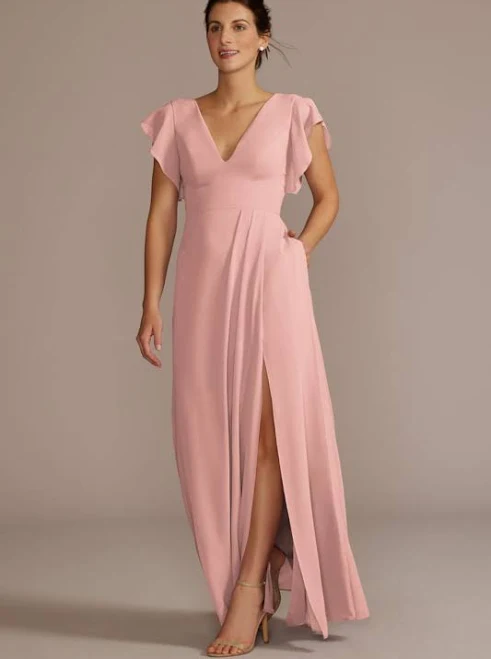 dress DB Studio Flutter Sleeve Chiffon V-Neck Dress David's Bridal $129.95