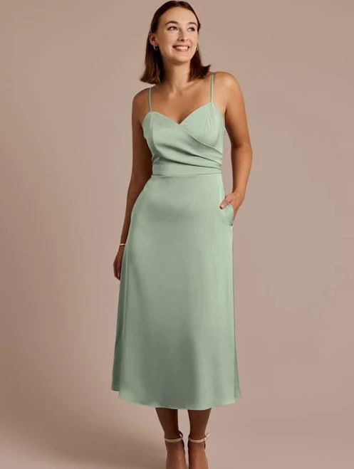 dress DB Studio Matte Satin Spaghetti Strap Midi Dress David's Bridal $69.99
