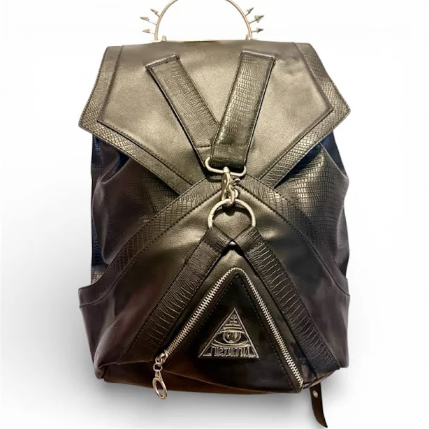 bag Disturbia Bags | Black Faux Leather Backpack With Spiked Handle Silver Hardware & Straps | Color: Black/Silver | Size: Os | Poofypinkhead's Closet Poshmark $91