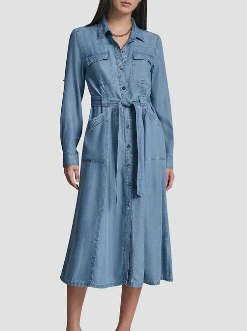 dress DKNY Women's Roll-Tab Sleeve Tencel Cargo Midi Dress Nordstrom $169