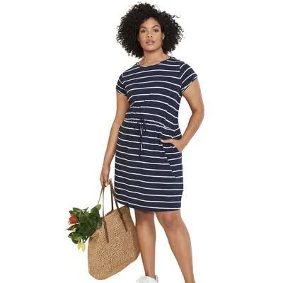 dress Ellos Plus Size Women's Cotton Jersey Knit Cinched-Waist Drawstring Midi Dress Target $27.99