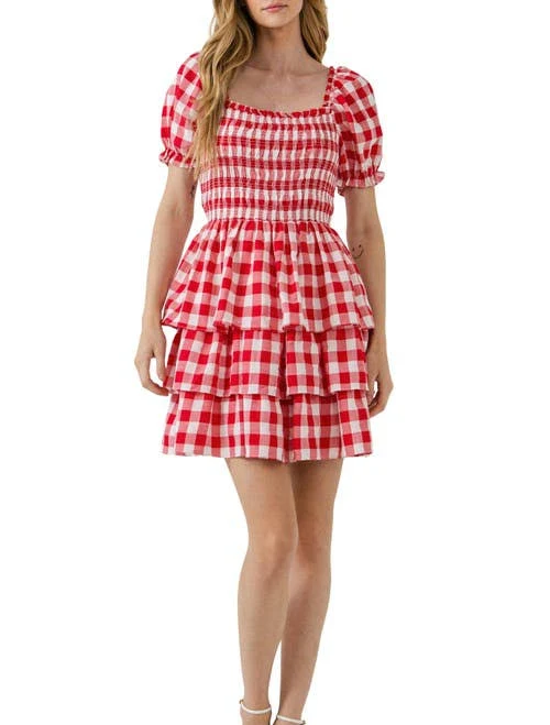 dress English Factory Women's Gingham Smocked Mini Dress Nordstrom $110