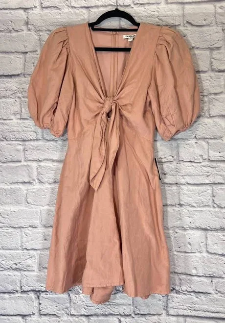 romper Express Linen Blend Tie Front Puff Sleeve Romper Blush Pink Women’s eBay $21