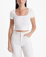 top Express Women's Fitted Ribbed Square Neck Baby T-Shirt Express $11.2