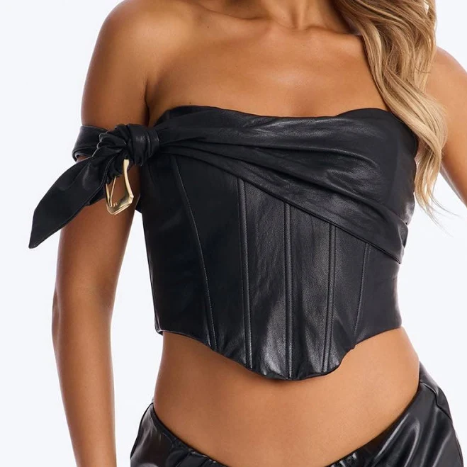 top Fashion Nova Strapless Faux Leather Sweetheart Cropped Corset Fashion Nova $20.99