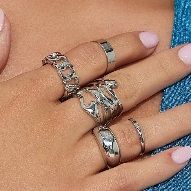 accessory Fashion Nova Women's Valorie 5 Piece Silver Ring Set Fashion Nova $5.99