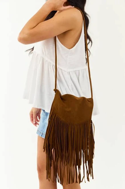 bag Faux Suede Fringe Crossbody Bag Lime Lush $25.95