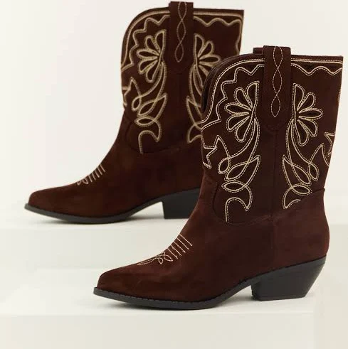 shoes Faux Suede Mid Calf Embroidered Boots Lime Lush $43.95