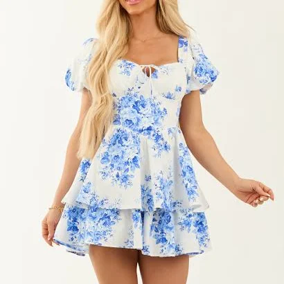 dress Floral Print Puff Sleeve Mini Dress Lime Lush $52.95