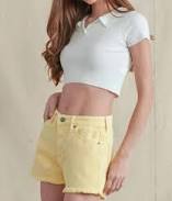 shorts High Rise Fray Hem Shorts In Yellow ModeSens $47